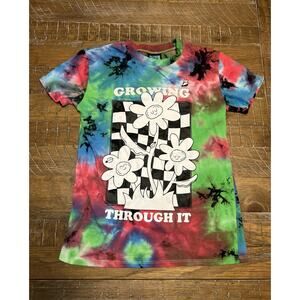 aLab Tie Dye Men’s Small Short Sleeve T-shirt Black & White Floral Print